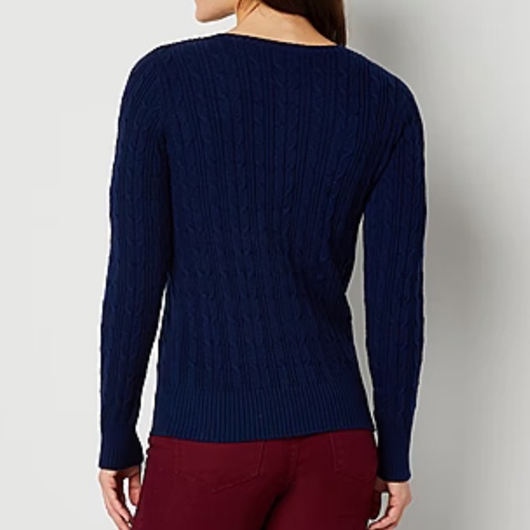 EUC Blue St. John's Bay Crew Neck Cable-Knit Pullover Sweater, M - Picture 2 of 13